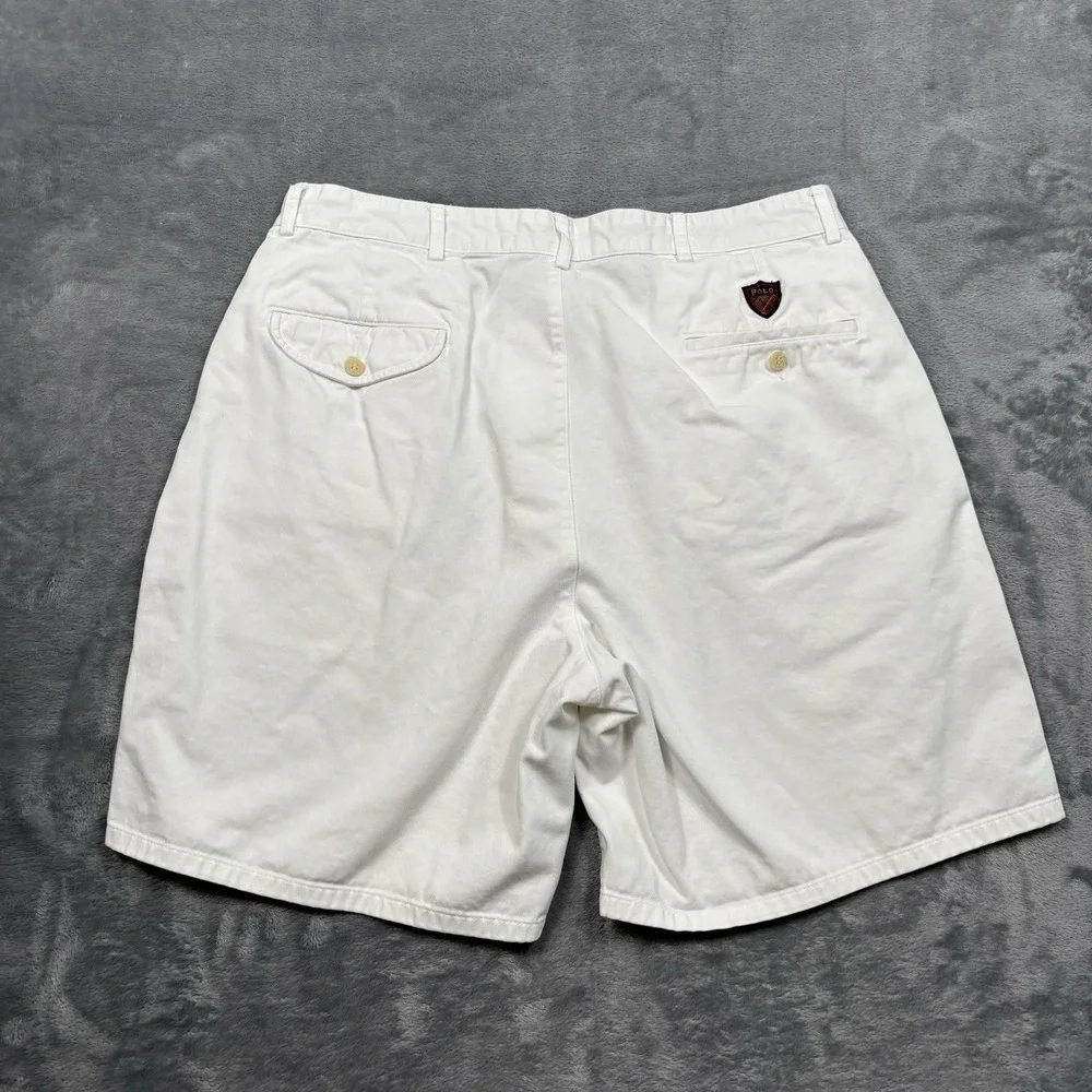 Polo Ralph Lauren Mens 34 White Pleated Classic Golf Shorts Preppy Old Money 90s